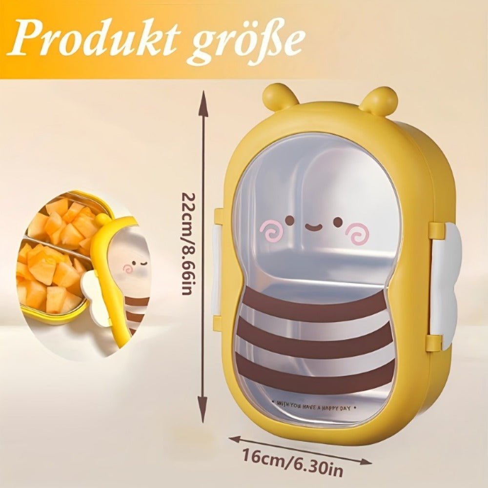 Cute Bee Lunch Box Stainless Steel – 304 Food Grade 2-Compartment Bento Box with Bee-Themed Lid for Kids, School, Office & Picnic – Lightweight Leakproof Lunchbox Gift