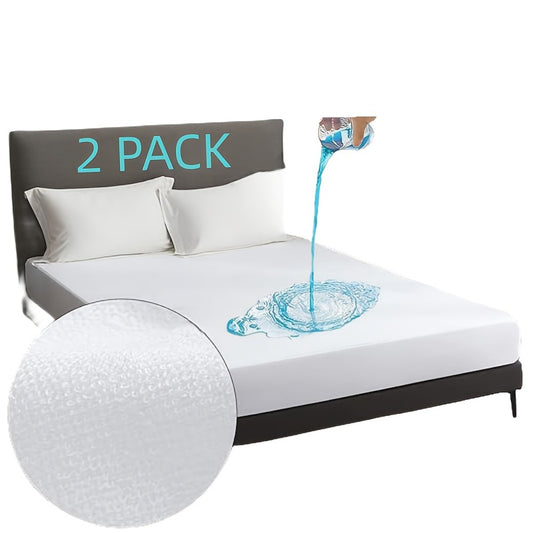 Waterproof Mattress Protector 2 Pack - Soft Microfiber Terry Cover, Noiseless Washable Fitted Sheet 8"-14" Deep Pocket, Twin Full Queen King