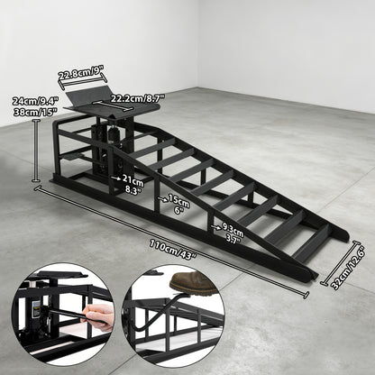 Hydraulic Car Ramps 2-Pack 5T 11050 Lbs High Lift Vehicle Wheel Ramps for Oil Change Tire Service with Supporting Crane Foot Pedal Portable DIY Auto Shop Truck SUV