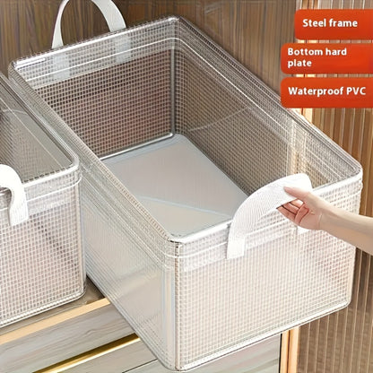 6pcs Foldable Storage Box with Steel Frame – Transparent PVC Stackable Organizer for Clothes, Blankets & Cosmetics | Waterproof Under Bed Storage