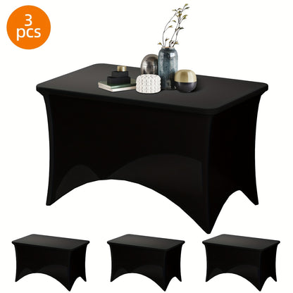 Spandex Stretch Fitted Tablecloths 2pcs 3pcs – 4ft 6ft 8ft Rectangular Elastic Table Covers, Wrinkle-Resistant in Black & White for Wedding, Banquet, Trade Show, Graduation & Party Decoration