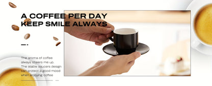 Espresso Cups Set of 6 with Saucers, Spoons & Metal Stand, 4oz Stackable Ceramic Cappuccino Mugs for Double Espresso, Lungo & Afternoon Tea – Matte Black & Matte White