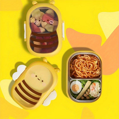 Cute Bee Lunch Box Stainless Steel – 304 Food Grade 2-Compartment Bento Box with Bee-Themed Lid for Kids, School, Office & Picnic – Lightweight Leakproof Lunchbox Gift