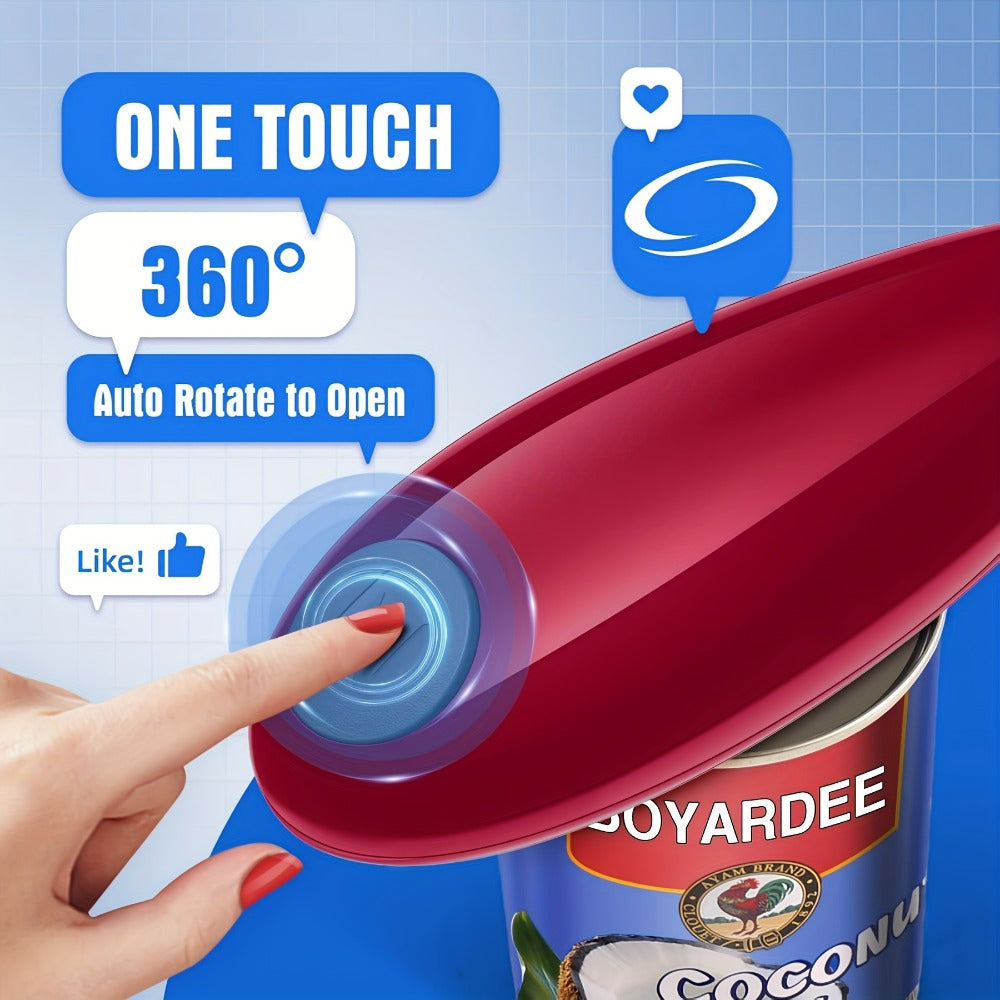 Electric Can Opener Cordless Battery Powered – Smooth Edge Safety, Auto Shut-Off, ABS Material, Easy One-Touch Operation for Elderly, Arthritis & Disabled Hands, Kitchen & Camping