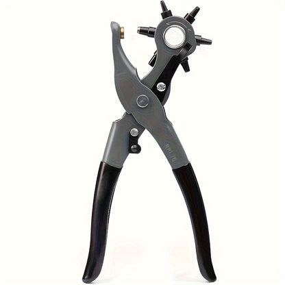 Leather Hole Punch for Belt - Heavy Duty 6-Hole Rotary Belt Puncher Kit for Saddles Shoes Fabric DIY Craft Projects Upgraded Round Hole Punching Tool (Black)