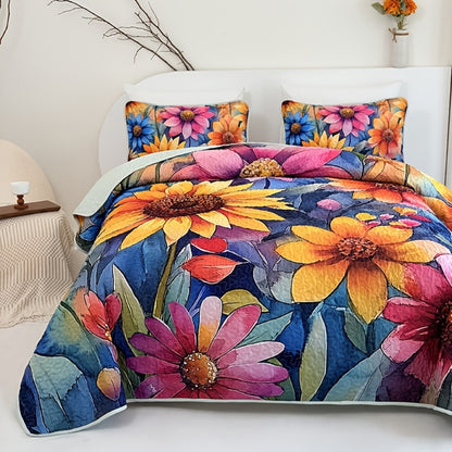 Comforter Set 2 3 Piece Colorful Floral Print Quilt with Pillowcases, Soft Breathable Hypoallergenic Machine Washable Quilted Bed Cover for Twin Full Queen King, Boho Flower Bedding Room Decor