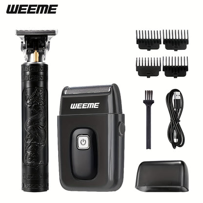Men's Electric Hair Trimmer and Beard Trimmer 2-Piece Set Cordless Hair Clipper Short Beard Shaver for Haircut Shaving Styling Home Car Travel Use