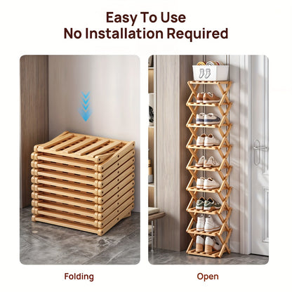 Bamboo Shoe Rack Foldable Multi-Tier – Space-Saving Shoe Storage Shelf, Easy Assembly Standalone Organizer for Entryway, Hallway, Bedroom, Bathroom & Office – 6 or 8 Tier Options