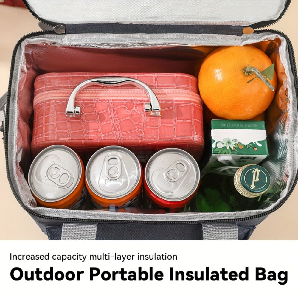 Insulated Lunch Bag Large Capacity Leakproof Waterproof with Shoulder Strap Double Pocket Portable Cooler Tote for Men Women Work School Picnic Beach in Black Grey Burgundy Blue