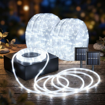 Outdoor Solar LED String Lights Waterproof – Flexible Fairy Lights 23FT to 105FT for Pool, Fountain, Garden, Patio & Wedding Decor – Neon Blue, White, RGB & Amber Colors