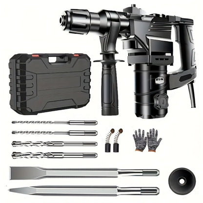 Hammer Drill 1100W 3-in-1 Multi-Function Electric Drill, Rotary Hammer & Chisel, Variable Speed, Heavy Duty for Concrete Wall Wood Metal Drilling, Includes Drill Bits, Accessories & Tool Box