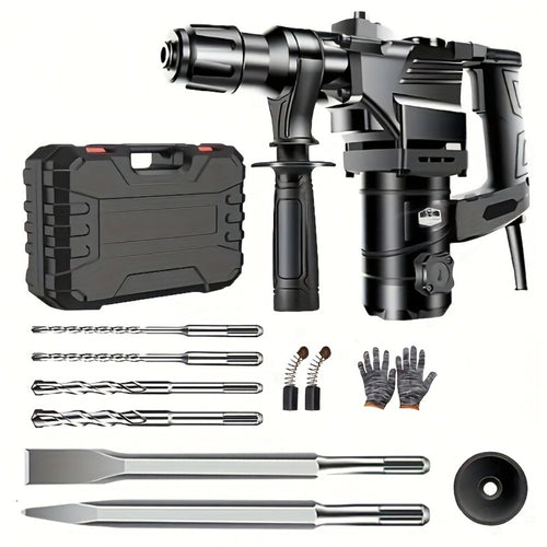 Hammer Drill 1100W 3-in-1 Multi-Function Electric Drill, Rotary Hammer & Chisel, Variable Speed, Heavy Duty for Concrete Wall Wood Metal Drilling, Includes Drill Bits, Accessories & Tool Box