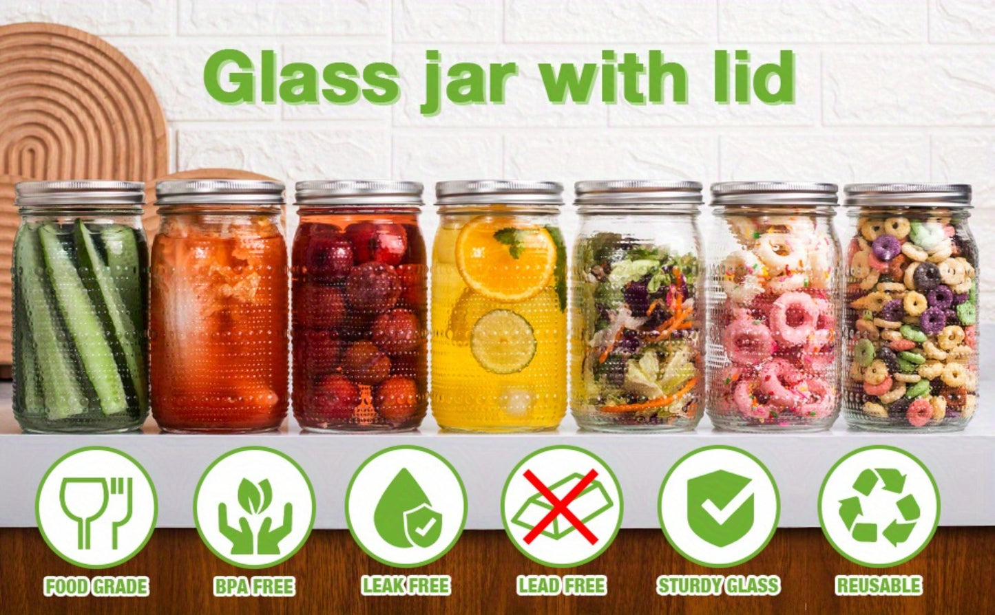 Mason Jars 32 oz Wide Mouth with Lids 4 Pack – Glass Canning Jars for Food Storage, Meal Prep, Pickling, Fermenting & Pantry Organization, Dishwasher Safe, Leak-Proof Split Seal Lid