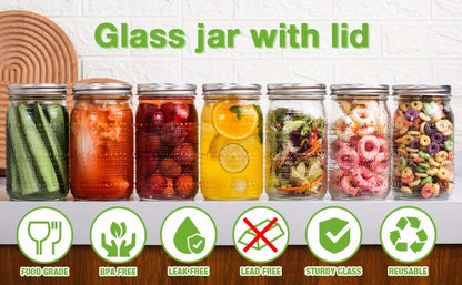 Mason Jars 32 oz Wide Mouth with Lids 4 Pack – Glass Canning Jars for Food Storage, Meal Prep, Pickling, Fermenting & Pantry Organization, Dishwasher Safe, Leak-Proof Split Seal Lid