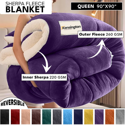 480GSM Sherpa Fleece Blanket – Double-Sided Heavy Warm Throw for Couch, Bed & Travel, Reversible All Season, 13 Colors, 3 Sizes
