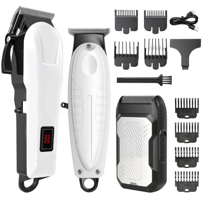 Men's Hair Clipper Set Cordless Beard Trimmer Electric Shaver Grooming Kit with LCD Display USB-C Rechargeable for Home Barber Haircut Mustache Travel Father's Day Gift