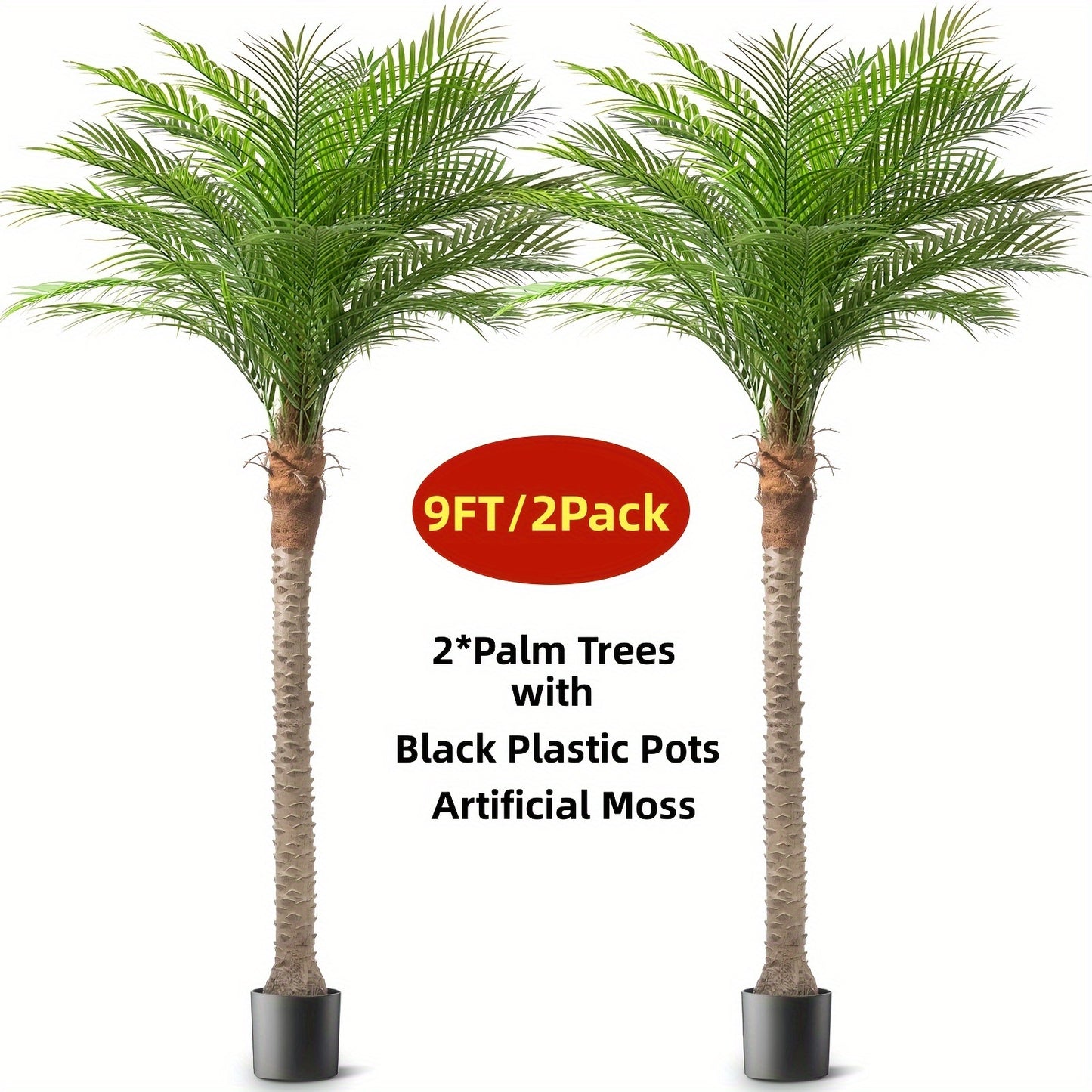 Large Artificial Palm Tree 7ft 8ft 9ft, UV Resistant Faux Tropical Palm Tree with Realistic Leaves for Outdoor Patio Garden Yard, Indoor Living Room Hotel Pool Sunroom Christmas Decor