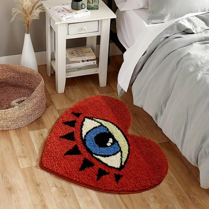 Eye Pattern Heart Shaped Bathroom Mat Plush Non-Slip Absorbent Bath Rug 20x24 inch Valentine Home Decor