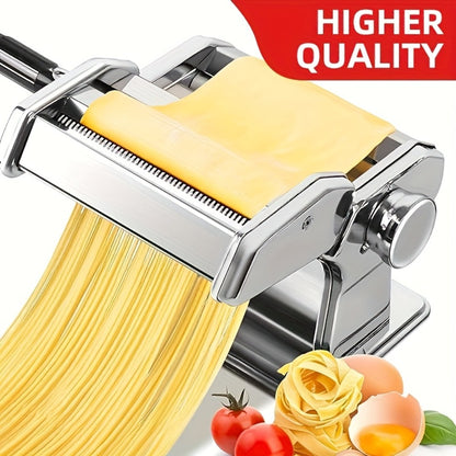 Pasta Machine with 8 Adjustable Thickness Settings, 2-in-1 Stainless Steel Manual Pasta Maker with Roller & Cutter, Homemade Noodle Maker for Spaghetti Fettuccine Lasagna Dumpling Wrappers