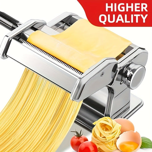 Pasta Machine with 8 Adjustable Thickness Settings, 2-in-1 Stainless Steel Manual Pasta Maker with Roller & Cutter, Homemade Noodle Maker for Spaghetti Fettuccine Lasagna Dumpling Wrappers