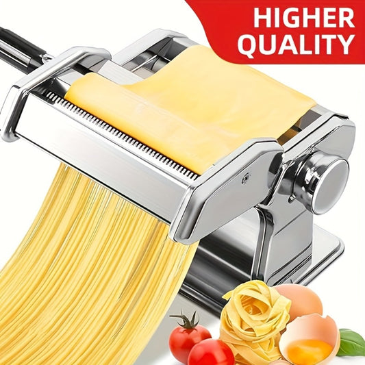 Pasta Machine with 8 Adjustable Thickness Settings, 2-in-1 Stainless Steel Manual Pasta Maker with Roller & Cutter, Homemade Noodle Maker for Spaghetti Fettuccine Lasagna Dumpling Wrappers