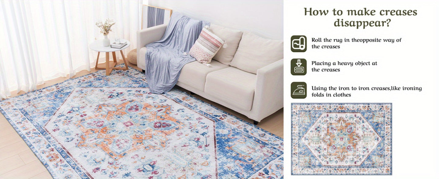 Vintage Persian Area Rug Machine Washable Non-Slip Non-Shedding Floral Indoor Carpet for Living Room Bedroom in Multiple Colors and Sizes