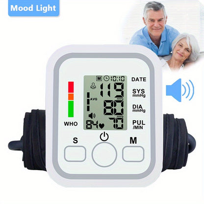 Upper Arm Blood Pressure Monitor – Large LCD, Voice Broadcast, Heart Rate & Irregular Heartbeat Detection, 2×99 Memory, 8.7–14.2" Adjustable Cuff, One-Touch Operation for Seniors & Pregnant Women