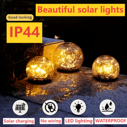 Solar Garden Lights Cracked Glass Ball – LED Outdoor Decorative Solar Lawn Lights IP44 Waterproof with Ground Stake for Garden, Yard, Pathway & Lawn – Set of 2 or 4