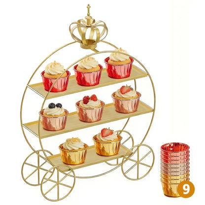 Cupcake Stand Gold Round Dessert Display Tower with Crown Handles | Tiered Biscuit Tray & Bottle Milk Storage Rack for Wedding Decoration Birthday Party Bridal Shower Afternoon Tea Table Centerpiece
