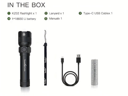 Mini LED Flashlight 18650 Rechargeable Battery | Adjustable Focus & Brightness Zoomable Compact Torch | Textured Grip for Camping Fishing Hiking Outdoor Adventures & Emergency