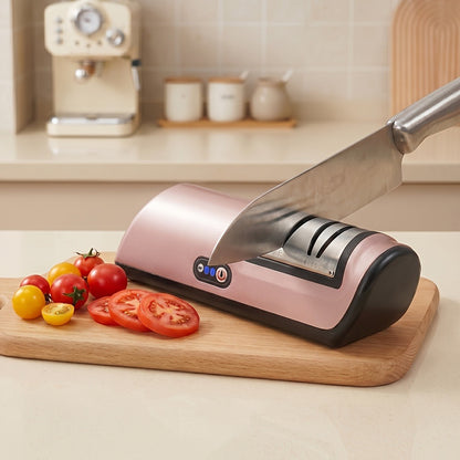Electric Knife Sharpener 2-Stage – Automatic Professional Kitchen Knife Sharpener with Built-In Guides & Sanding Wheel for All Knives, Santoku, Fillet, Chef & Hunting Blades