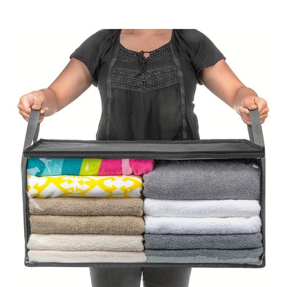 Foldable Storage Bags Set of 3 with Transparent Window & Handles – Closet Organizer Bags for Clothes, Bedding, Pillows, Blankets, Stuffed Animals, Dorm Room, Under Bed Storage, Gray