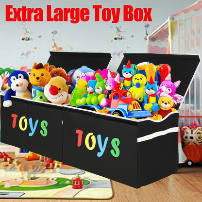Collapsible Storage Box with Lid & Adjustable Dividers | Large Toy Chest Bin 54x16x14 Inch | Foldable Organizer for Playroom Bedroom Nursery | Boys Girls Toy Storage Box Black Dark Grey