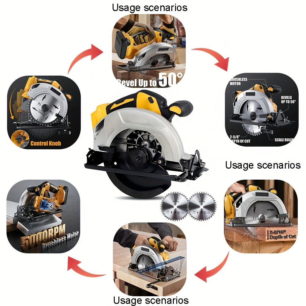 Brushless Cordless Circular Saw for Dewalt 20V MAX Battery - 7-1/4 Inch 0-50° Bevel Cut Electric Saw with Saw Blades Included