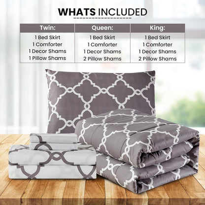 5-Piece Comforter Set – Down Alternative Reversible Quilted Bedding with Bed Skirt & Pillow Shams, Twin Queen King, All Seasons – 13 Colors