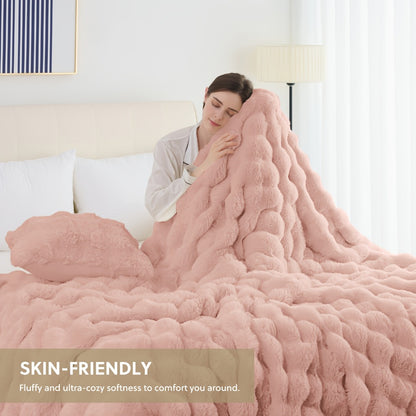 Faux Rabbit Fur Throw Blanket – Ultra-Soft Plush Fleece for Bed, Couch, Sofa & Travel, All Season, 11 Colors, Throw to King Size