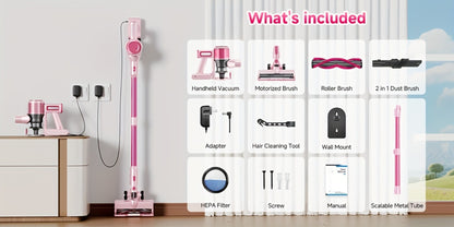 Cordless Vacuum Cleaner 55KPa 8-in-1 Stick Vacuum with LED Light 180° Swivel Lightweight Wireless for Hardwood Carpet Pet Hair Stairs Car Sofa Home Office