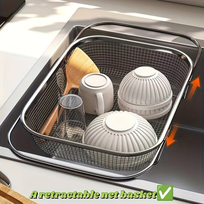 Expandable Stainless Steel Colander & Drain Basket – Adjustable Strainer for Vegetables, Fruits & Kitchen Sink Use