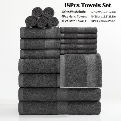 Bath Towel Set 450GSM Soft Absorbent - 12 16 18 Piece Cotton Blended Solid Color Bathroom Towels Set for Bath Hand Face | Hotel Spa Quality | Travel Shower Home | Multiple Colors & Sizes Available