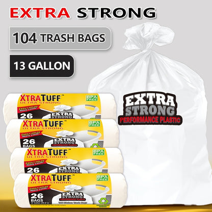 13 Gallon Trash Bags Heavy Duty – Expandable Drawstring & Clear Garbage Bags, Leak-Resistant Odor-Control Liners for Kitchen, Bedroom, Office, Outdoor Use (44/85/104/170/180/360 Count)