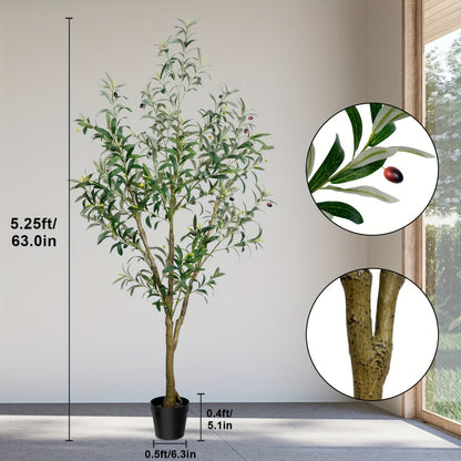 Artificial Olive Tree Indoor Tall Faux Potted Plant with Lifelike Leaves and Fruits for Living Room Office Bedroom Porch Home Decor Housewarming Gift 5FT 6FT 7FT