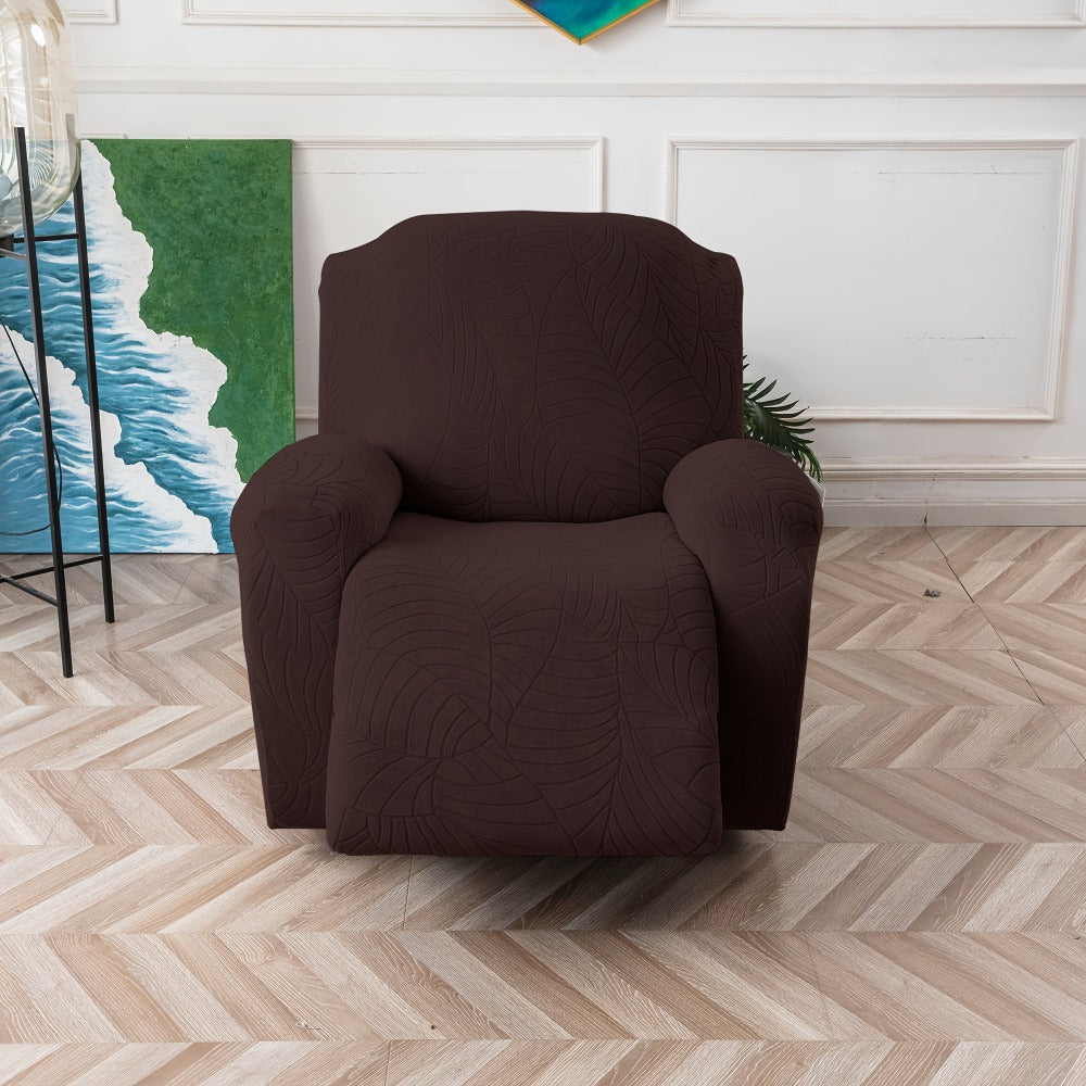 Recliner Chair Cover Slipcover 4-Piece Set – Leaf Jacquard Stretch Furniture Protector with Storage Pocket, Non-Slip Recliner Sofa Cover for Living Room, Machine Washable, 6 Colors Available