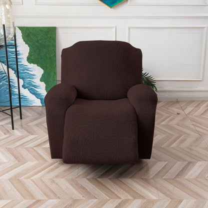 Recliner Chair Cover Slipcover 4-Piece Set – Leaf Jacquard Stretch Furniture Protector with Storage Pocket, Non-Slip Recliner Sofa Cover for Living Room, Machine Washable, 6 Colors Available