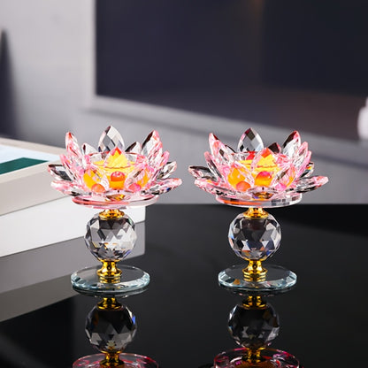 Crystal Lotus Candle Holder 2pcs, Polished Decorative Lotus Candleholder for Tea Light & Pillar Candles, Elegant Home Decor Centerpiece for Christmas, Thanksgiving, Halloween, Easter & Hanukkah – Green, Purple, Blue, Pink