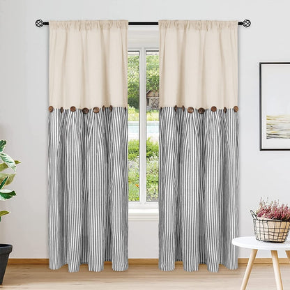 Bohemian Striped Patchwork Curtains, Semi-Sheer Rod Pocket Window Curtains for Bedroom Living Room Kitchen Cafe, Country Cottage Style, 1 or 2 Panels, Multiple Colors & Sizes