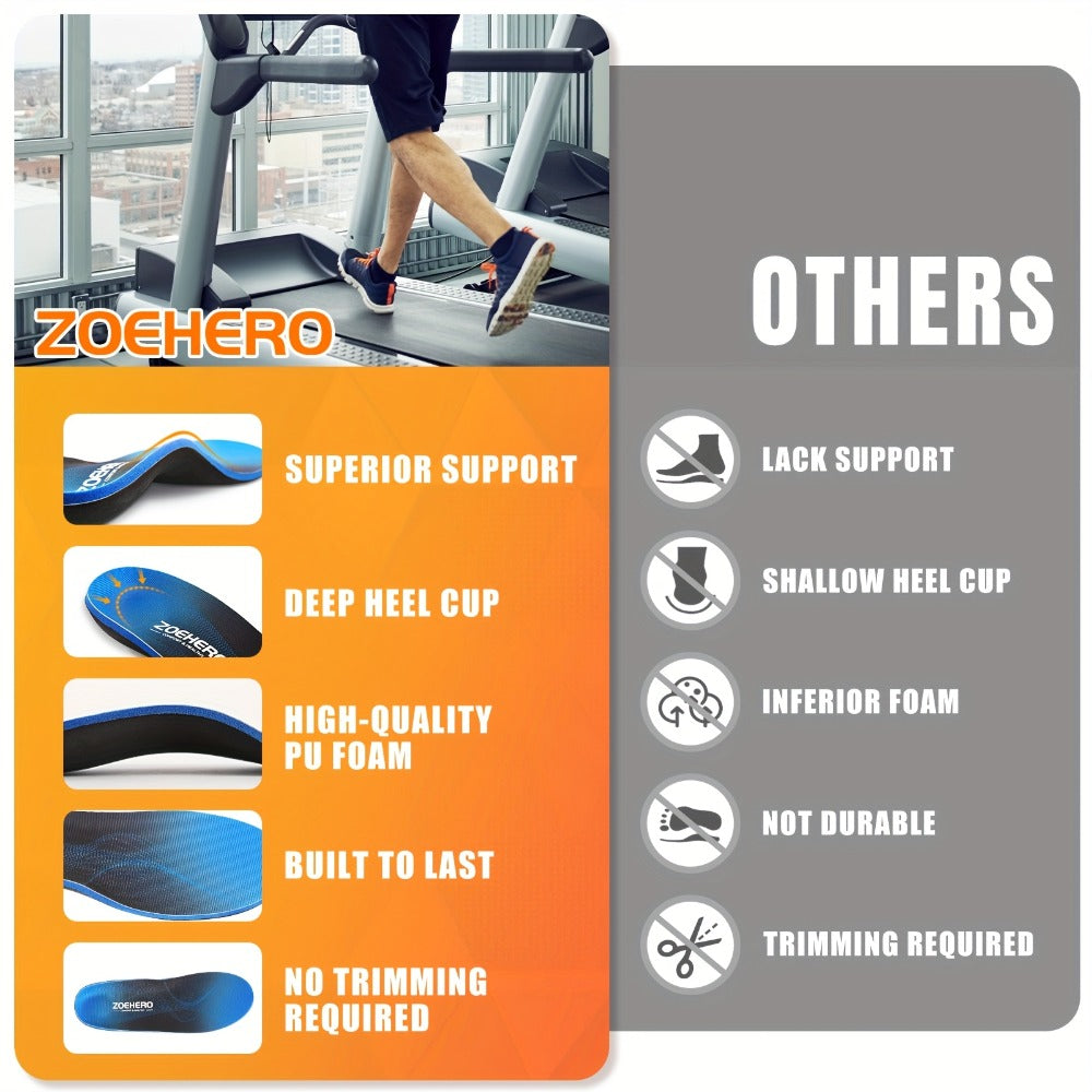 Arch Support Insoles for Men & Women, Heavy Duty Orthotic Shoe Inserts for Flat Feet, Plantar Fasciitis & Overpronation, Shock Absorbing Breathable Insoles for Work Boots, Running, Hiking, Standing All Day – 6 Sizes