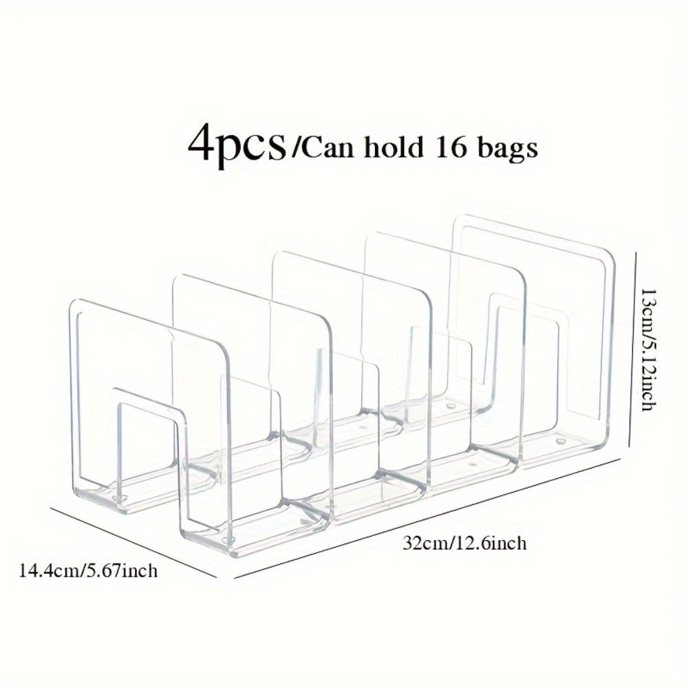 Purse Organizer for Closet 4-Pack – Clear Plastic Bag Storage Divider Shelf, Handbag Holder for Wardrobe, Bedroom, Dormitory, Holds 8–16 Bags