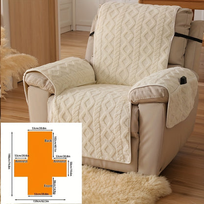 Recliner Cover Shu Velveteen Non-Slip Soft Plush Single Chair Sofa Cover - Pet Scratch Resistant Armchair Protective Slipcover | Deep Gray Light Grey Off White | Bedroom Office Living Room Home Decor