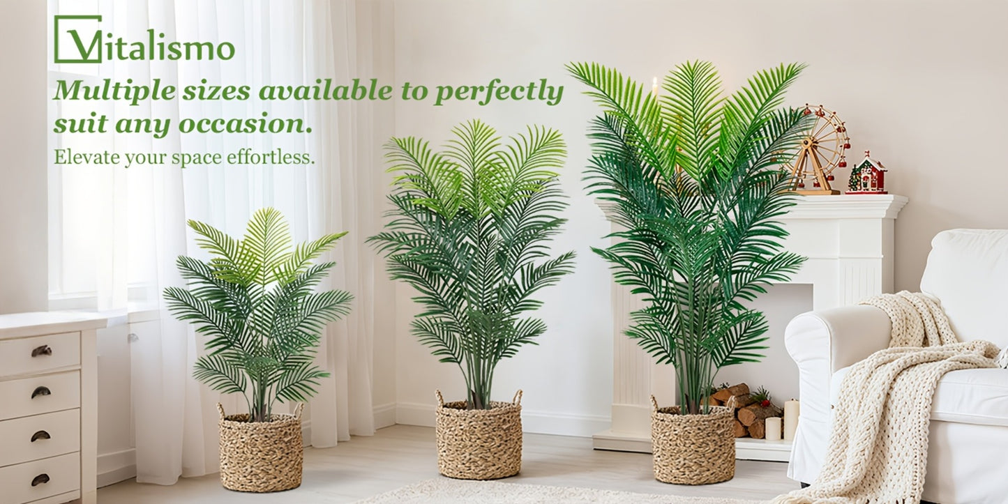 Artificial Palm Tree Fake Indoor Plant – 4/5/6FT Faux Tropical Areca Palm with Realistic Leaves, Planter Options, for Living Room Bedroom Office Patio Home Decor