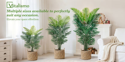 Artificial Palm Tree Fake Indoor Plant – 4/5/6FT Faux Tropical Areca Palm with Realistic Leaves, Planter Options, for Living Room Bedroom Office Patio Home Decor